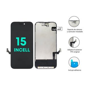 Display iPhone 15 Compatible Incell High-End Negro – IC Removible + Colocación + Vidrio templado de regalo