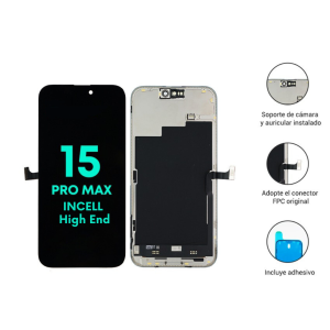 Display iPhone 15 Pro Max Compatible Incell High-End Negro – Colocación incluida + Vidrio templado de regalo